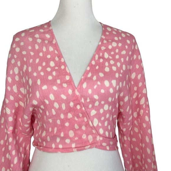 Anthropologie Womens Polka Dot Tie Front Crop Kimono Top One Size Pink White NWT - Picture 5 of 13
